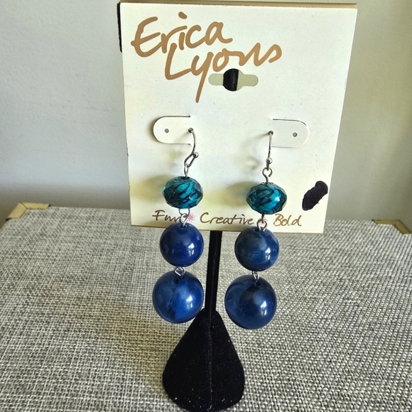 Erica Lyons Blue Beaded Round Tier Earrings - Picture 6 of 6